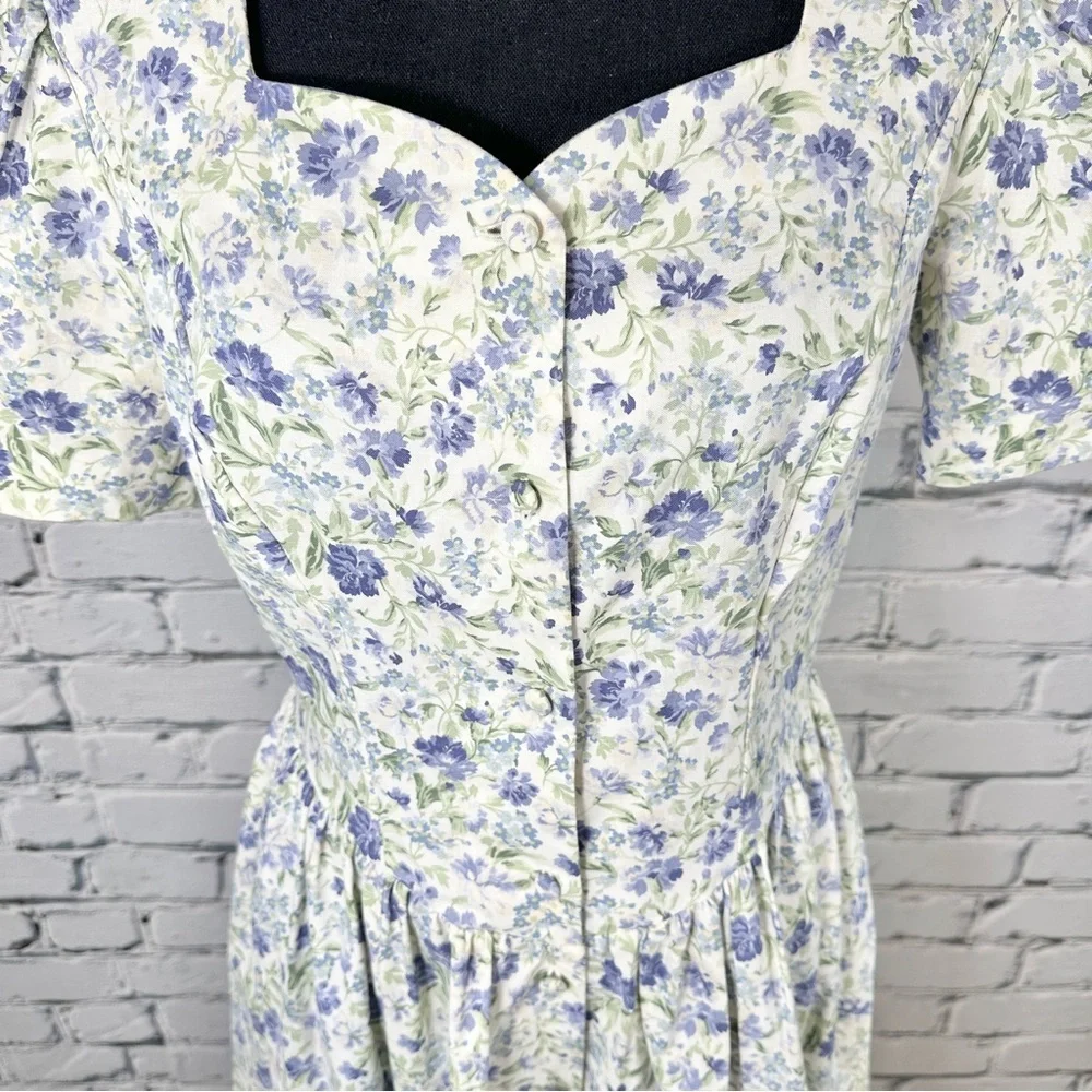 Vintage Laura Ashley Dress Floral Sz 10 Cotton Puff Sleeve Tea Party Cottagecore - Picture 6 of 15